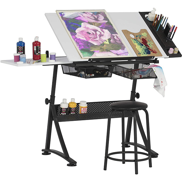 Manufacturer adjustable height wooden engineering drawing table drafting desk for home school