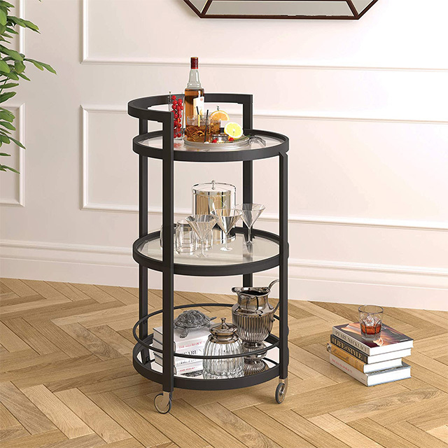 Hot Sale Restaurant Dining Living Room Furniture Portable Candy Black Trolley Bar Cart