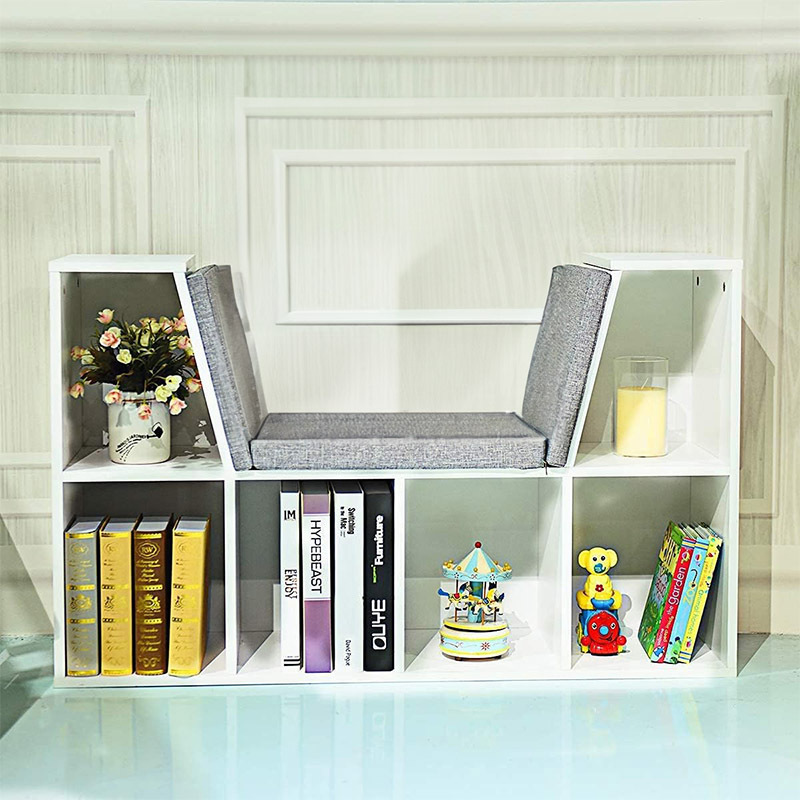 Wooden Toys Books Storage Organizer Display Shelf Storage Bookshelf with Soft Cushion Seat for Bedroom Living Room