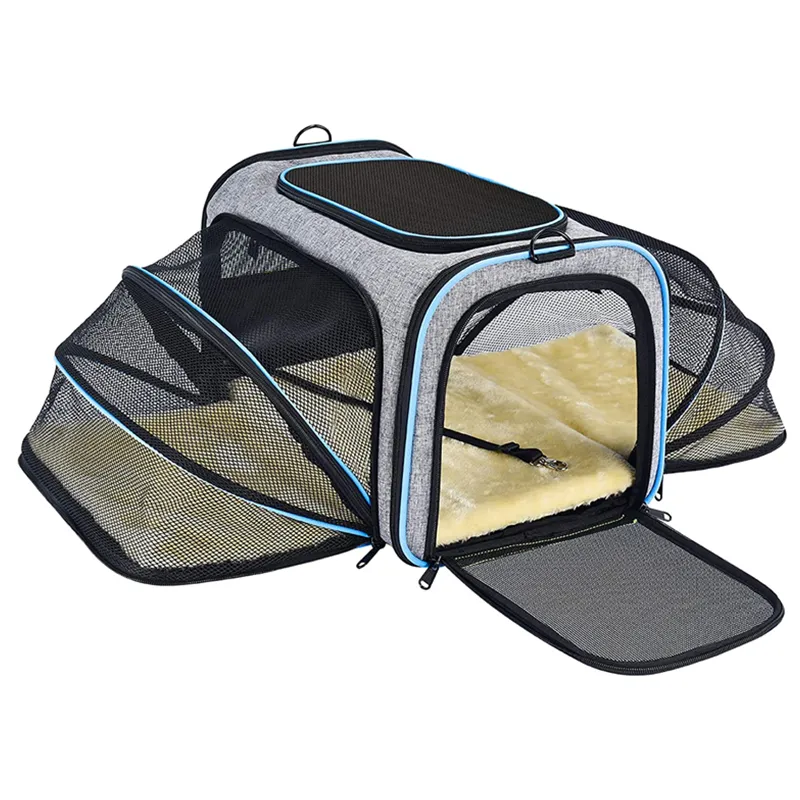 Folding Fabric Pet Carrier Airline Approved Expandable Foldable Soft-Sided Cat Dog Carrier Pet Travel Bag Safe