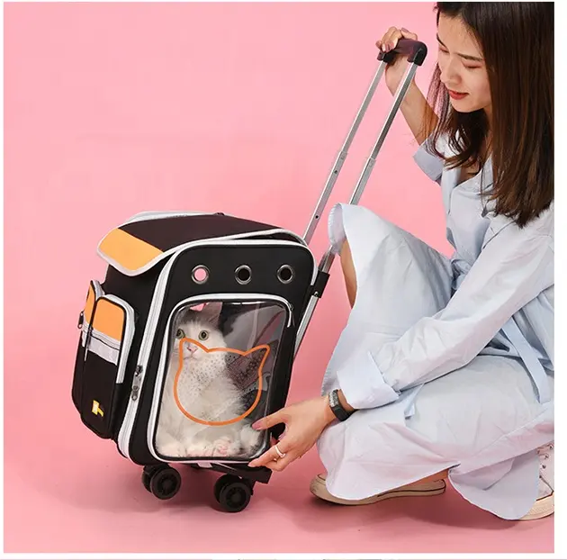 2023 New Arrive Custom Pet Dog Cat Carrier Stroller With Wheels Hot Selling Dog Cage Trolley Wheeled Pet Carrier Backpack