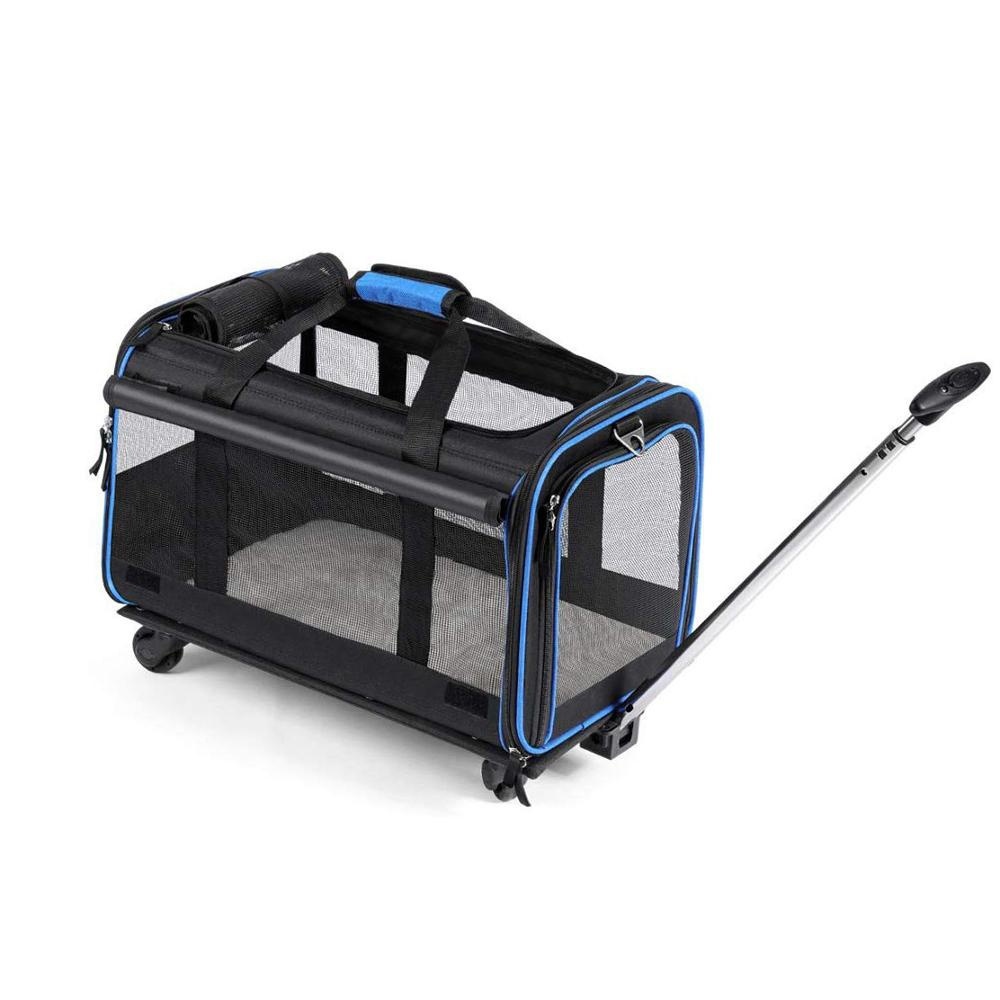 Wholesale Mesh Pocket Breathable Mesh Soft Fleece Bed Pet Wheels Rolling Carrier Removable Wheeled Travel Carrier For Pets