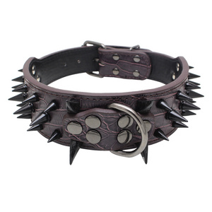 Cool Punk Wolf Teeth Gold Metal Studded Anti-bite Rivet Spiked Black Adjustable Wide PU Leather Dog Collar