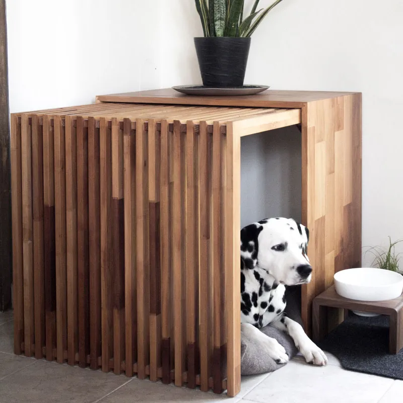 Dog Kennel Crate Living Room Table Modern dog crate Wooden dog crate with Oak Solid Wood Luxury