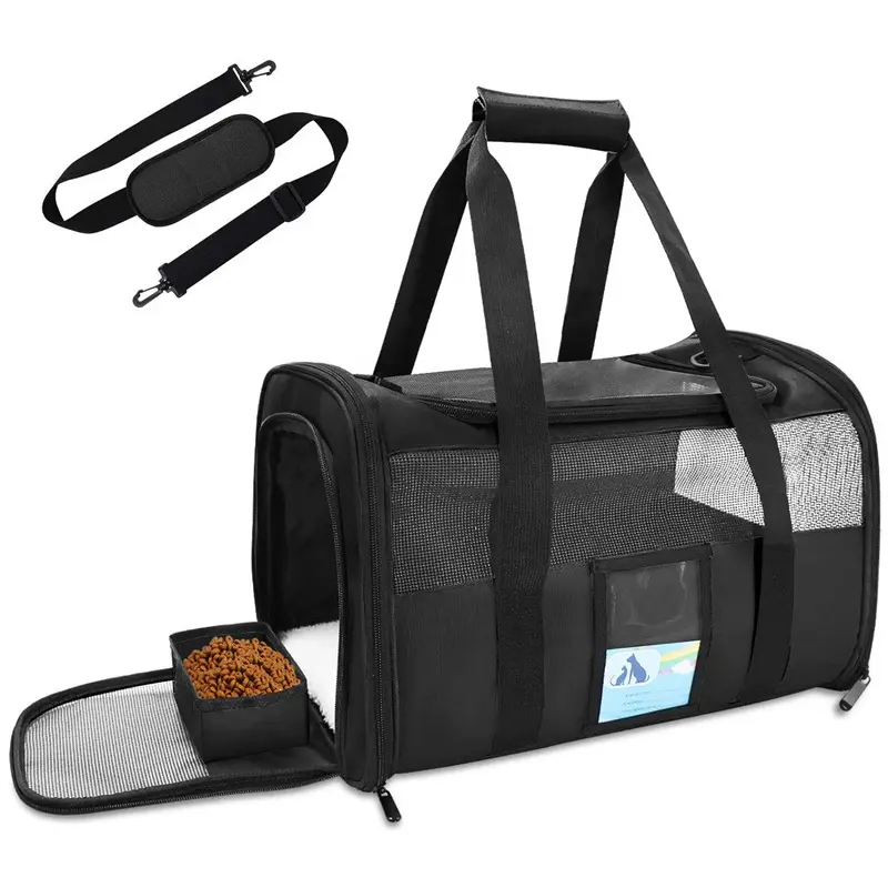 Pet Carrier Airline Approved Portable Pet Carrier Bag Foldable Breathable Cat Dog Carriers with Mesh Window