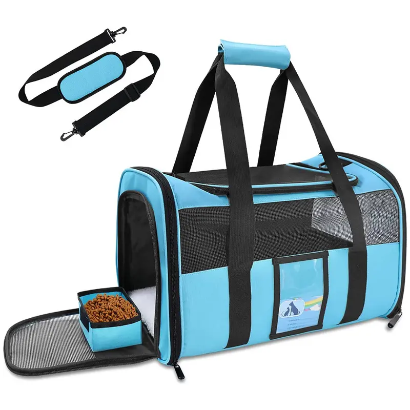 Pet Carrier Airline Approved Portable Pet Carrier Bag Foldable Breathable Cat Dog Carriers with Mesh Window