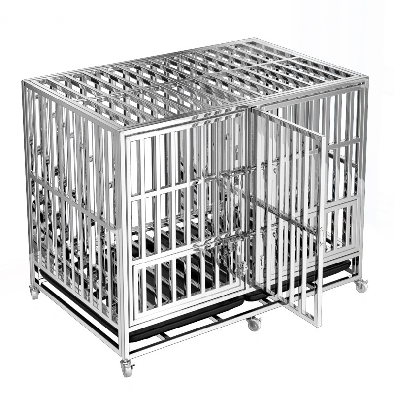 Stainless Steel Metal Design Square Plush Dog Cage Mesh Pet Kennel With Cushion Toilet Kandang Anjing Dog Kennels Large Outdoor