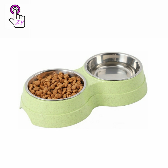 Stainless Steel Pet Bowl Double Diner Pet Bowl With Non-Skid Rubber Feet Feeder For Dogs Cats And Small Animal