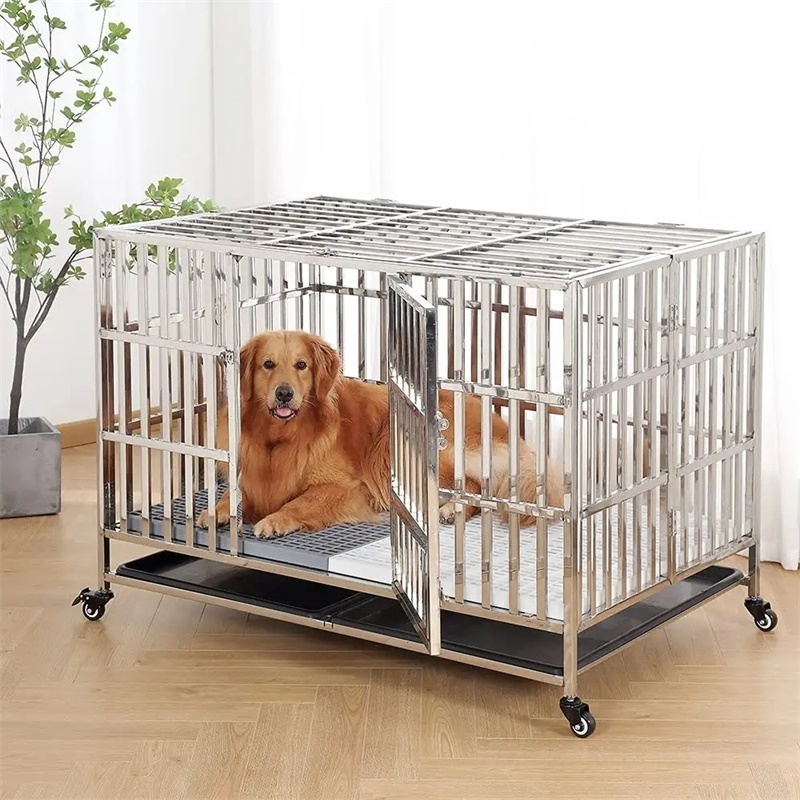 Stainless Steel Metal Design Square Plush Dog Cage Mesh Pet Kennel With Cushion Toilet Kandang Anjing Dog Kennels Large Outdoor