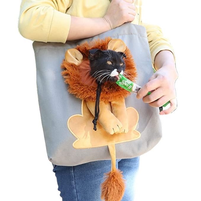 Expandable Little Lion Shape Shoulder Bag Cat Bag Puppy Pet Canvas Outdoor Handbag Pet Bag