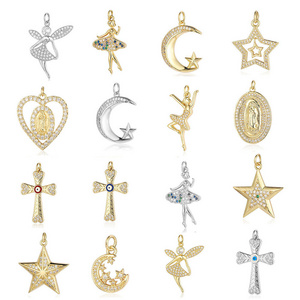 1Hot Selling Seahorse Rosette Crown Evil Eyes Mary 18K Gold Plated Stainless Steel Charms Wholesale