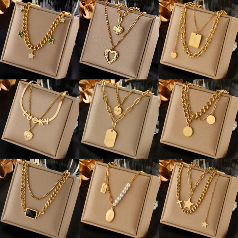 1 New Stainless Steel Gold Color Multilayer Necklace For Women Hip Hop Punk Street Trend Chain Choker Girls Jewelry Gift