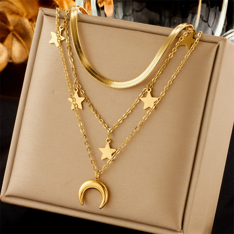 1 New Stainless Steel Gold Color Multilayer Necklace For Women Hip Hop Punk Street Trend Chain Choker Girls Jewelry Gift