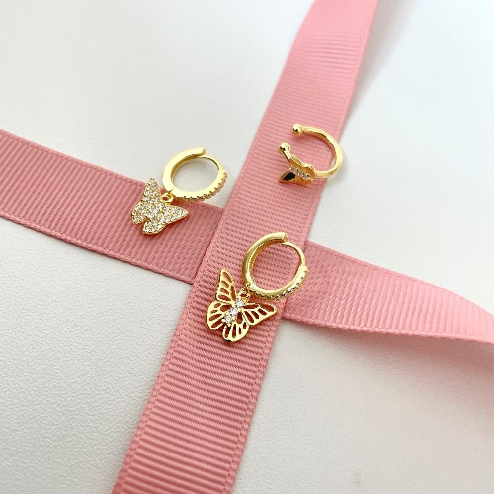 full diamond 14k gold plated geometric French fashion star butterfly huggies hoop earrings for women jewelry butterfly earrings