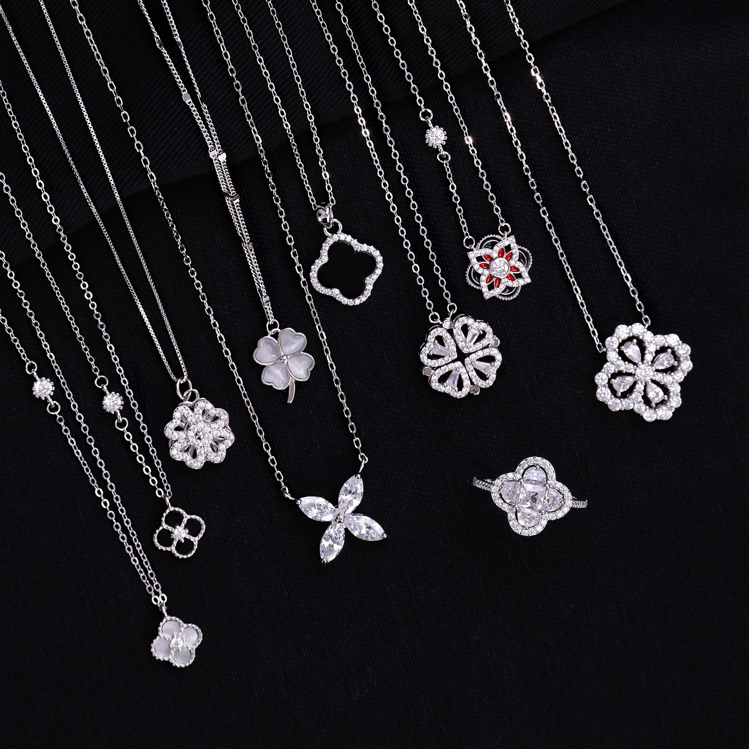 1 Customized S925 Sterling Silver Necklace Pendant Chain 18K Gold Plated Adjustable Choker Four Leaf Clover Necklaces For Women