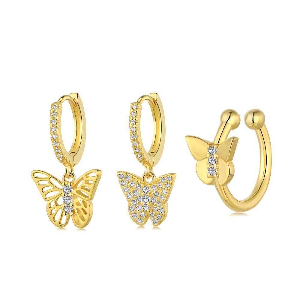 full diamond 14k gold plated geometric French fashion star butterfly huggies hoop earrings for women jewelry butterfly earrings