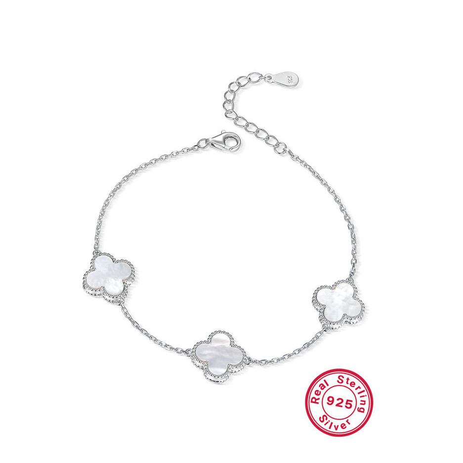 Fine Four Leaf Clover Jewellery 925 Sterling Silver Charm Bracelet Bangle Bracelets Clover Jewelry Sets bracelets for girls