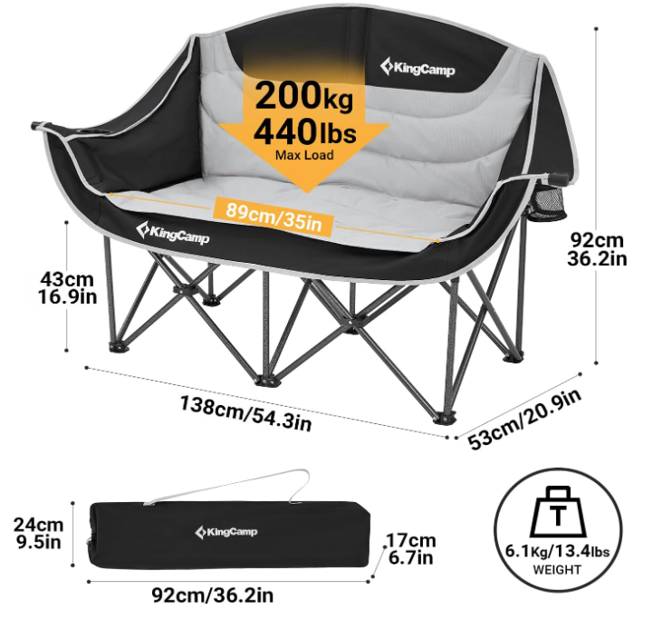 Outdoor Oversized Leisure Folding Sofa Moon Saucer Portable Double Camping Chair For Adults Padded Cushion