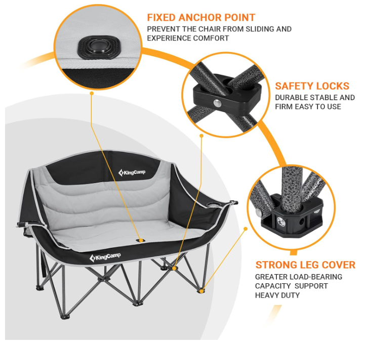 Outdoor Oversized Leisure Folding Sofa Moon Saucer Portable Double Camping Chair For Adults Padded Cushion