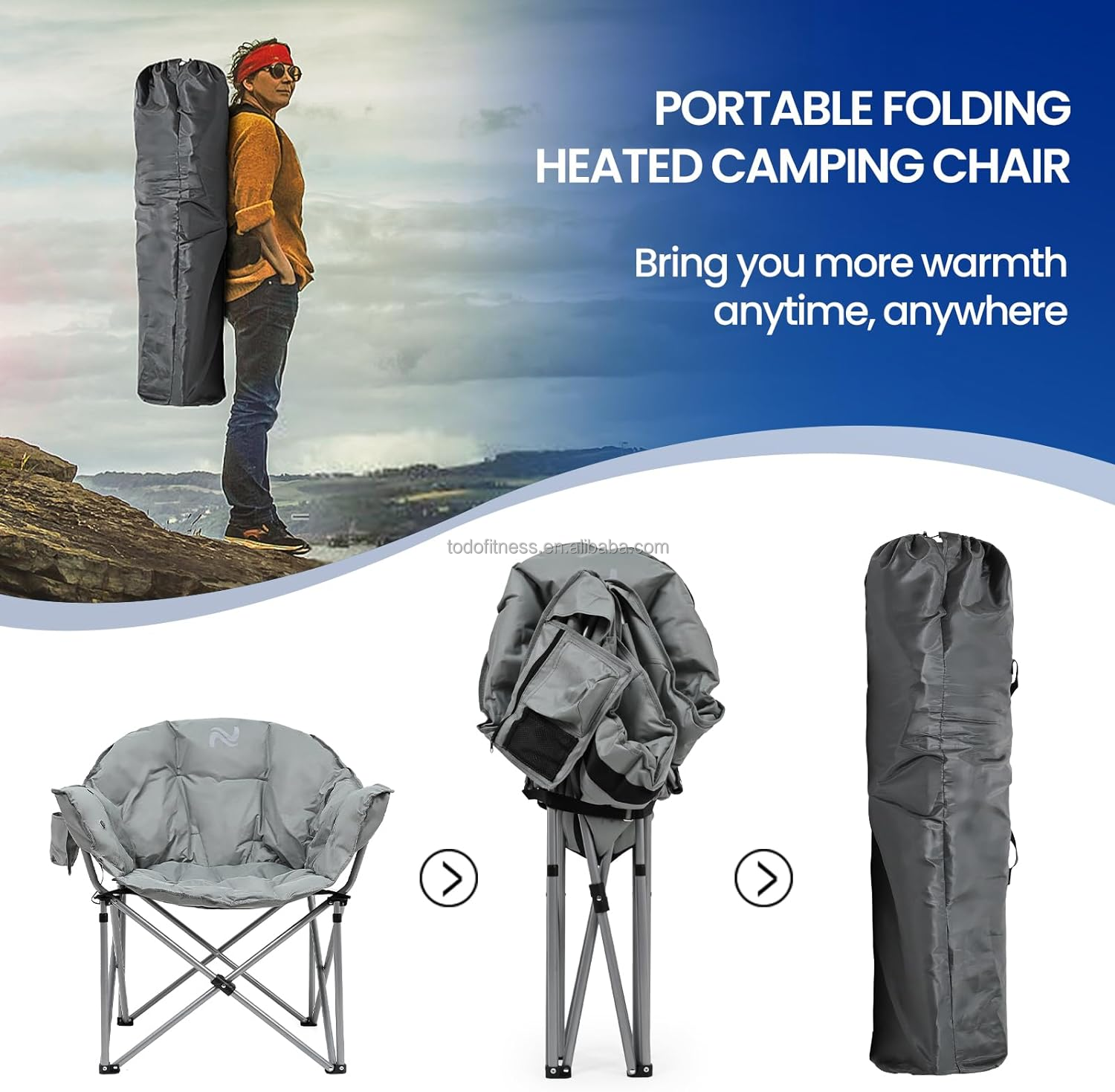 Portable Folding Heated Double Seat Outdoor Sport Accessories Camping Beach Fishing Chairs with Padded for Hiking wholesale