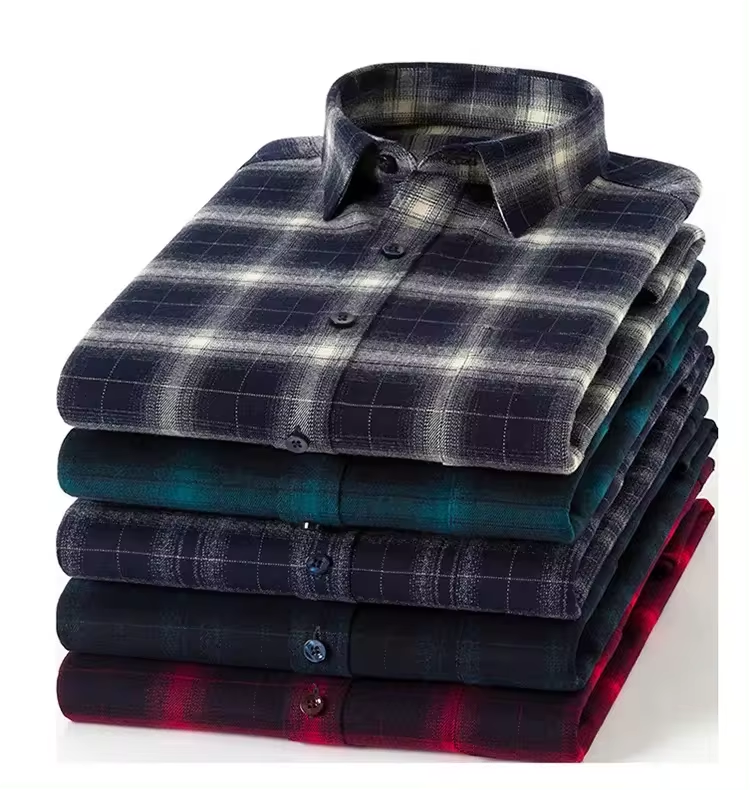 Factory custom Casual Dark Colour Plaid Pattern Flannel Polyester Spandex Check  shirts for mens summer collection check Shirts