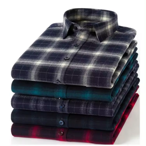 Factory custom Casual Dark Colour Plaid Pattern Flannel Polyester Spandex Check  shirts for mens summer collection check Shirts