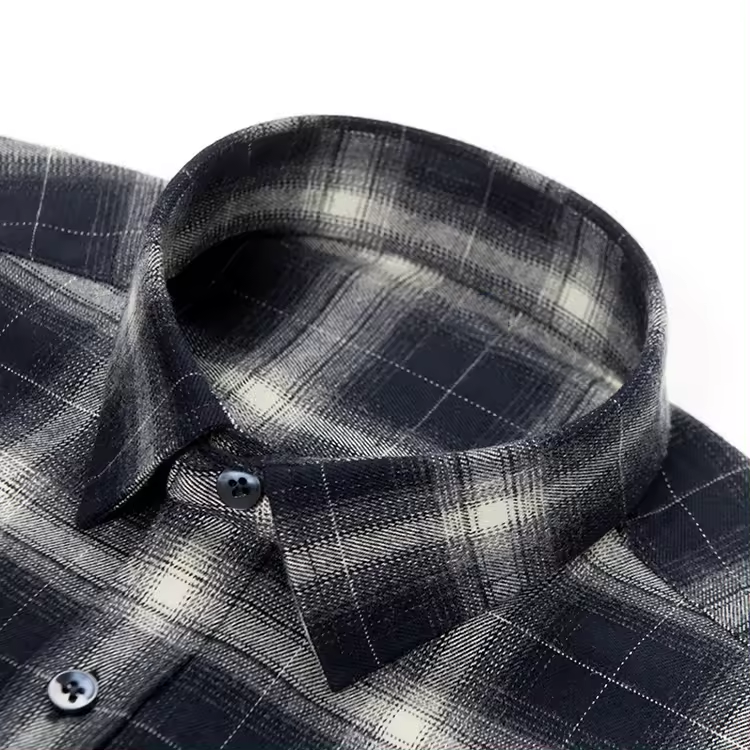 Factory custom Casual Dark Colour Plaid Pattern Flannel Polyester Spandex Check  shirts for mens summer collection check Shirts