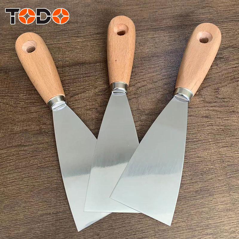 TODO hot sell 420 stainless steel putty knife scraper with  wooden handle