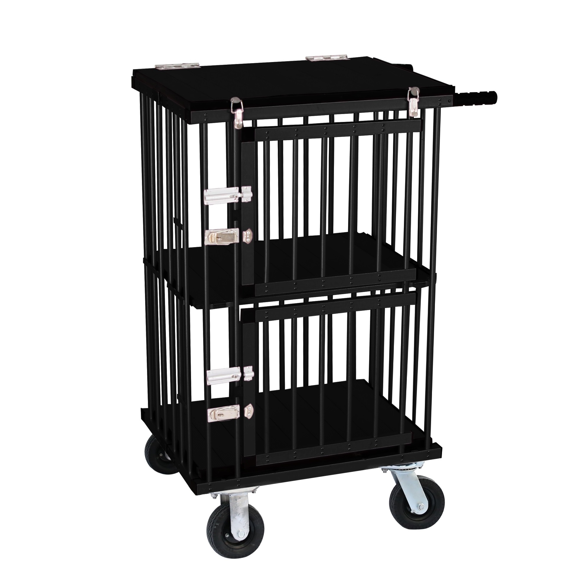 KB-514AAT AEOLUS Foldable Aluminum Dog Trolley Handled Pet Cage Small Size Pet Carrier Air Wheel Two Doors Pet Supplies