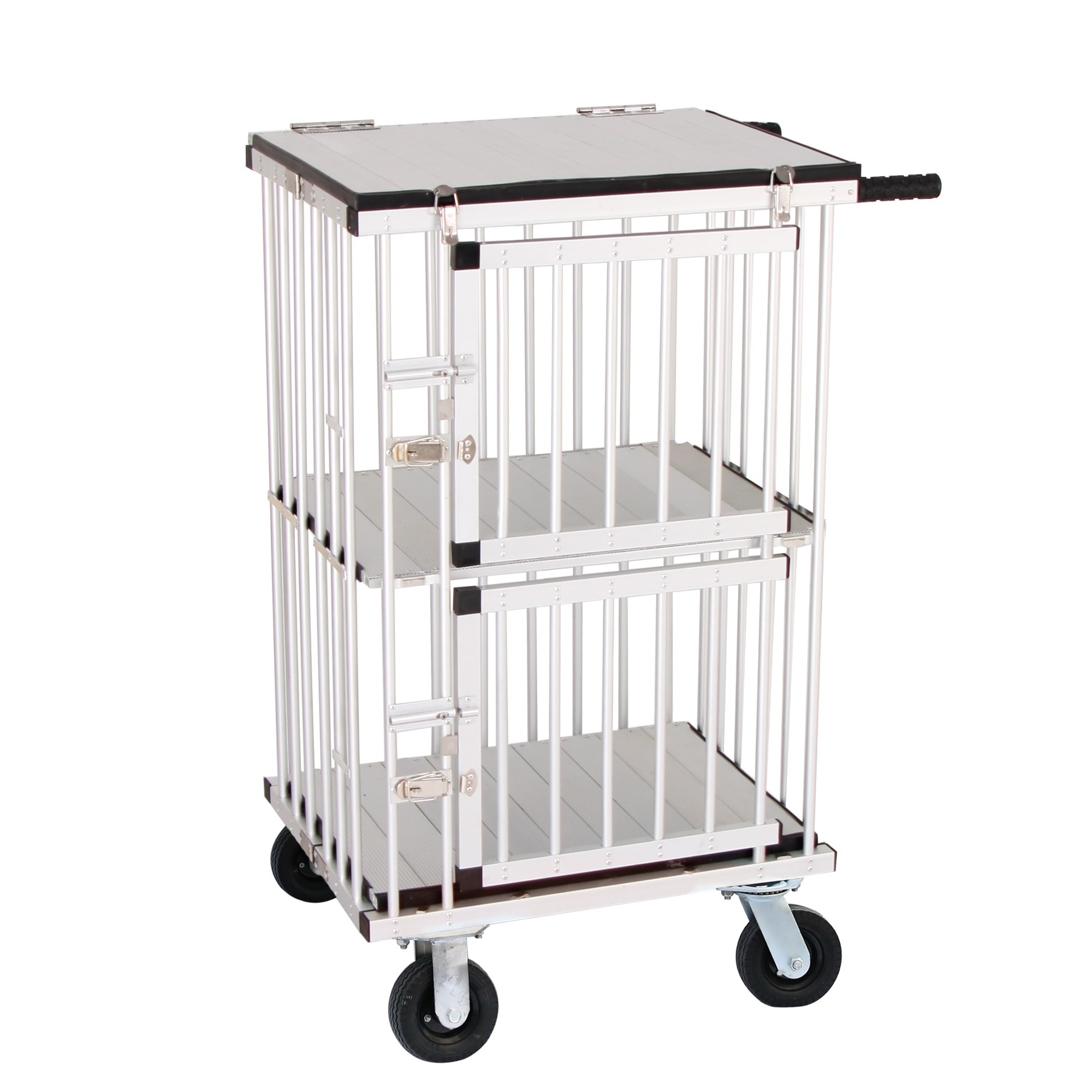 KB-514AAT AEOLUS Foldable Aluminum Dog Trolley Handled Pet Cage Small Size Pet Carrier Air Wheel Two Doors Pet Supplies