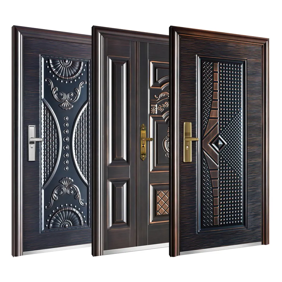 Model Metal Door Puerta De Seguridad Security Galvanized Steel Puertas Polimetal One and Half Door