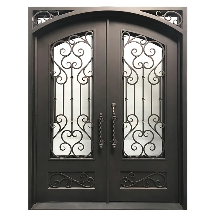 Single Double Window Door Arch Safety Front Main Entrance Wrought Iron Gate Doors New Modern Simple Glass Decoration Steel Villa