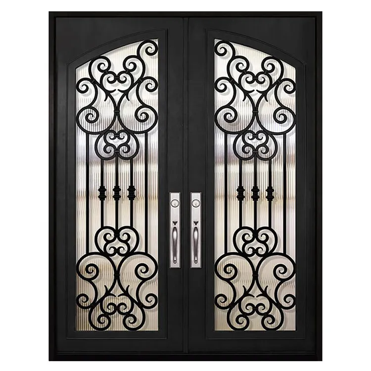 Single Double Window Door Arch Safety Front Main Entrance Wrought Iron Gate Doors New Modern Simple Glass Decoration Steel Villa