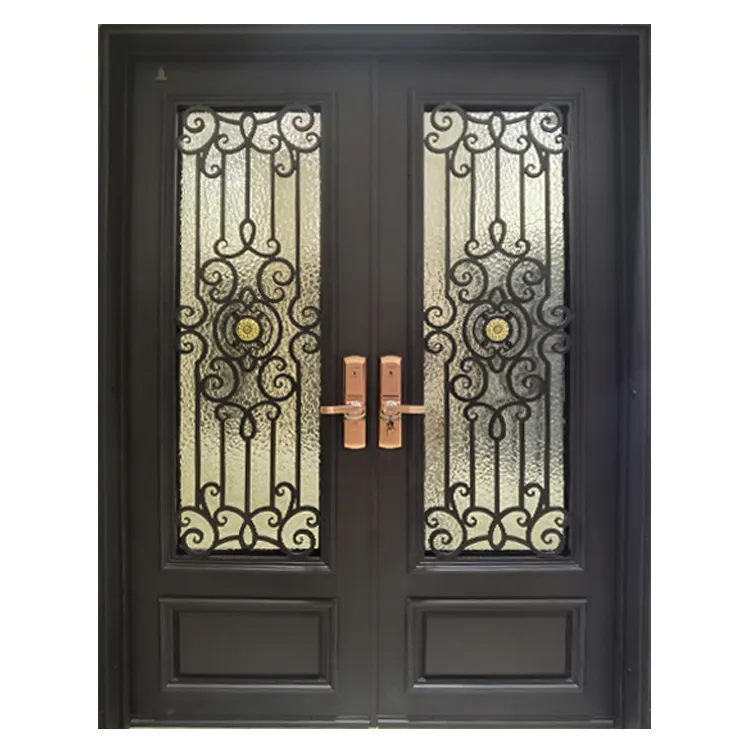 Single Double Window Door Arch Safety Front Main Entrance Wrought Iron Gate Doors New Modern Simple Glass Decoration Steel Villa