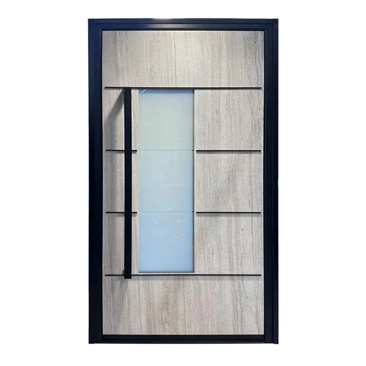 TOFINE Modern Metal Exterior External Outdoor Front Steel Wooden Grain Glass Design Front Entry Doors For Houses