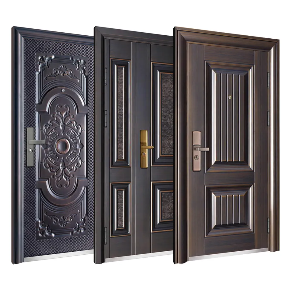 Model Metal Door Puerta De Seguridad Security Galvanized Steel Puertas Polimetal One and Half Door