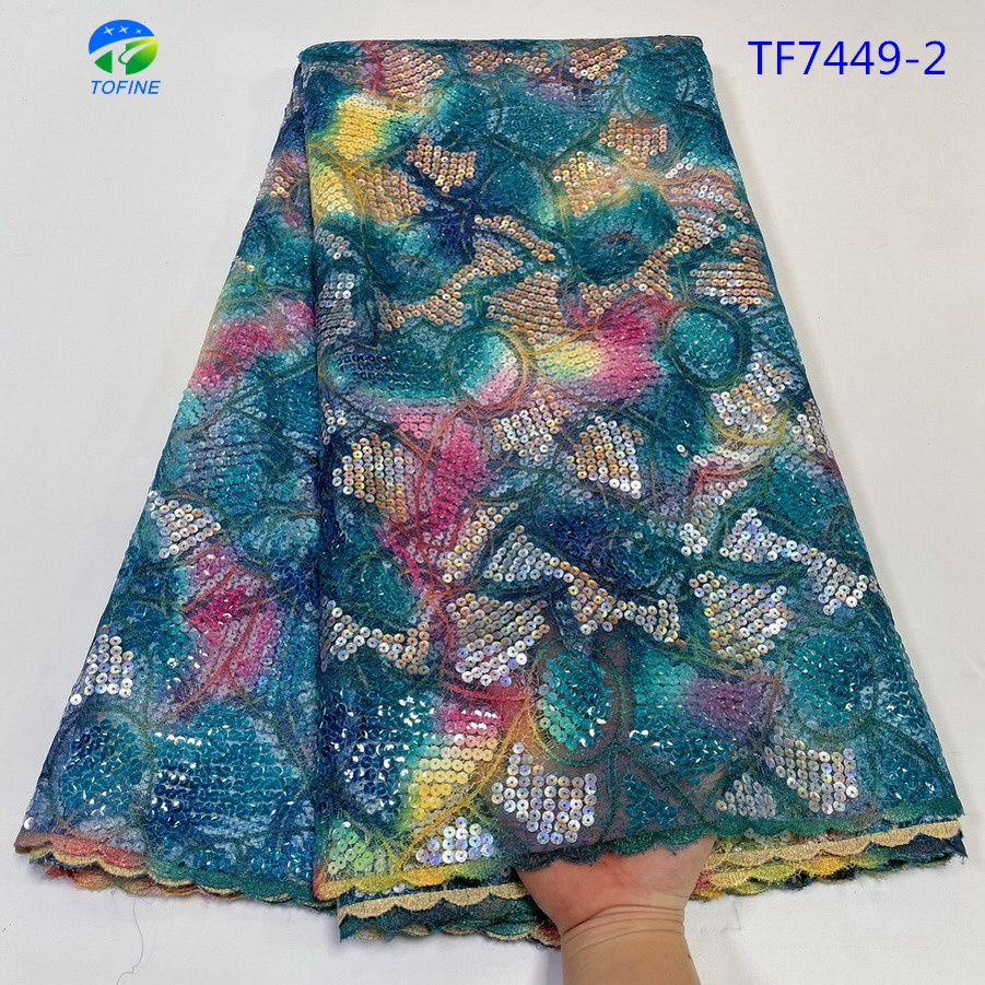 New designs multi-color sequin lace fabric high quality lace nigerian lace material for women