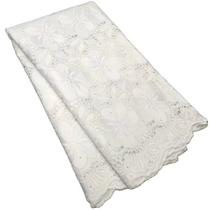 Popular nigeria swiss voile cotton lace high quality cotton lace with stones pure white swiss lace