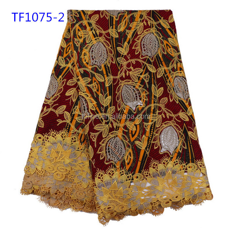 African wax lace fabric Ankara wax mix Lace fabrics for wedding Party dress