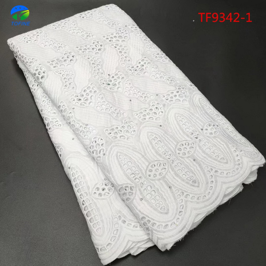 Popular nigeria swiss voile cotton lace high quality cotton lace with stones pure white swiss lace