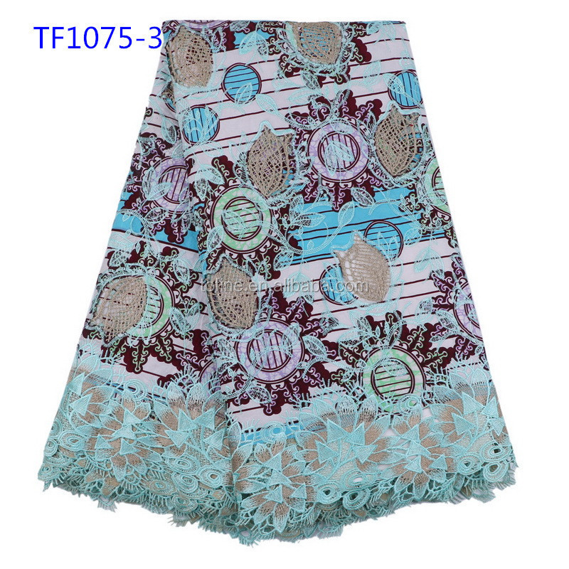 African wax lace fabric Ankara wax mix Lace fabrics for wedding Party dress