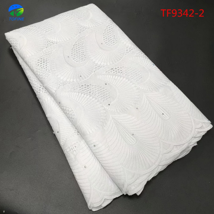 Popular nigeria swiss voile cotton lace high quality cotton lace with stones pure white swiss lace