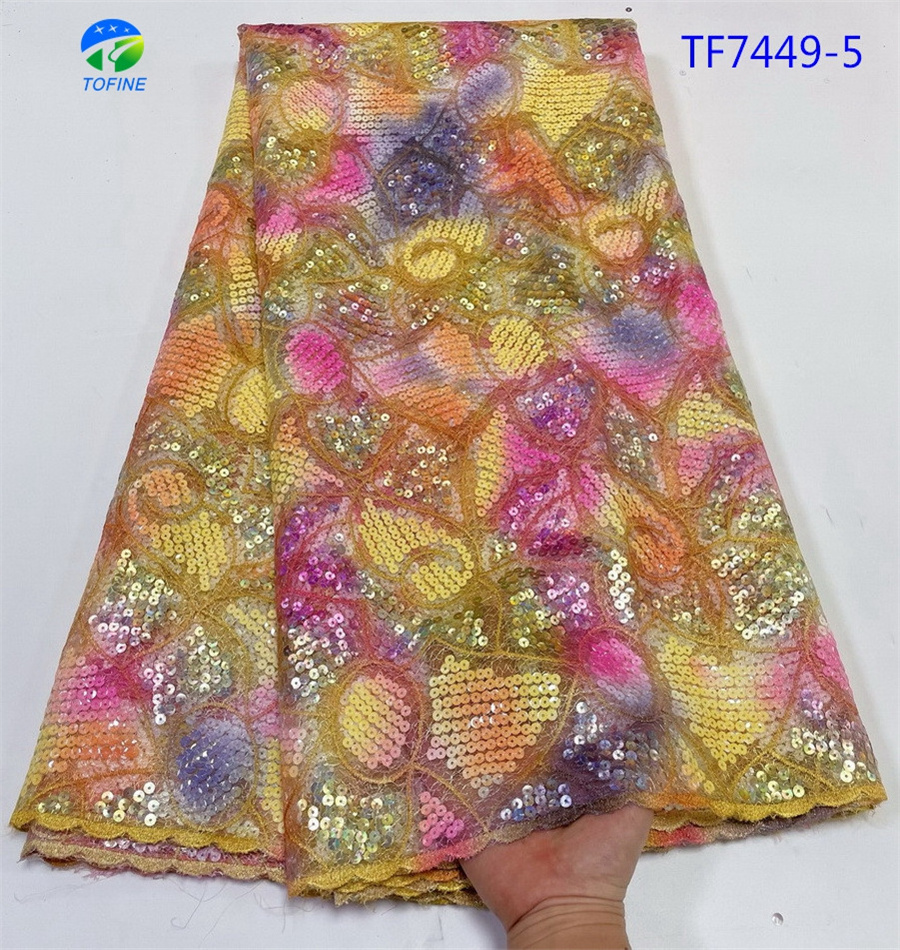 New designs multi-color sequin lace fabric high quality lace nigerian lace material for women