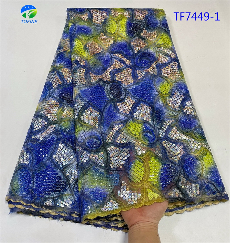 New designs multi-color sequin lace fabric high quality lace nigerian lace material for women