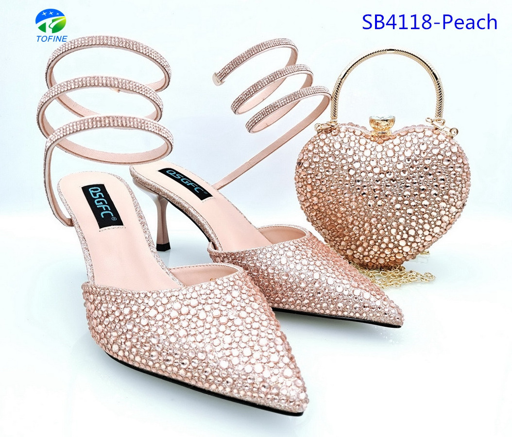 July shoes bag set exquisite wrap around ankle high heels match heart shaped handbag 1set