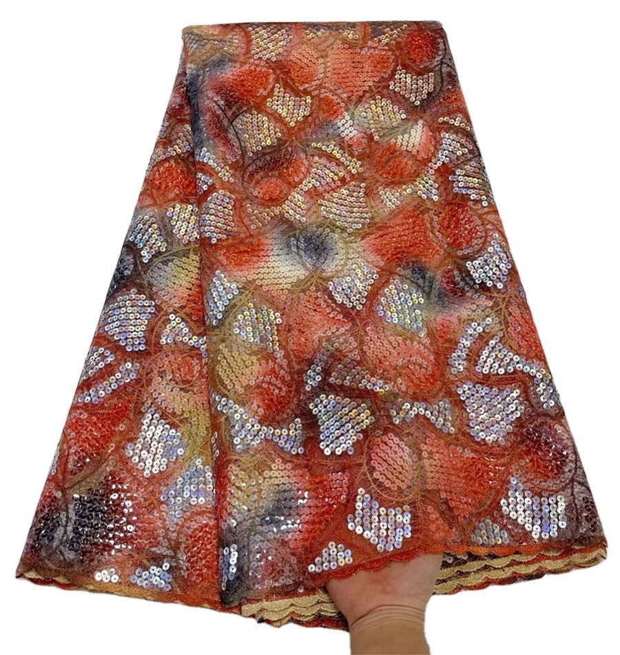 New designs multi-color sequin lace fabric high quality lace nigerian lace material for women