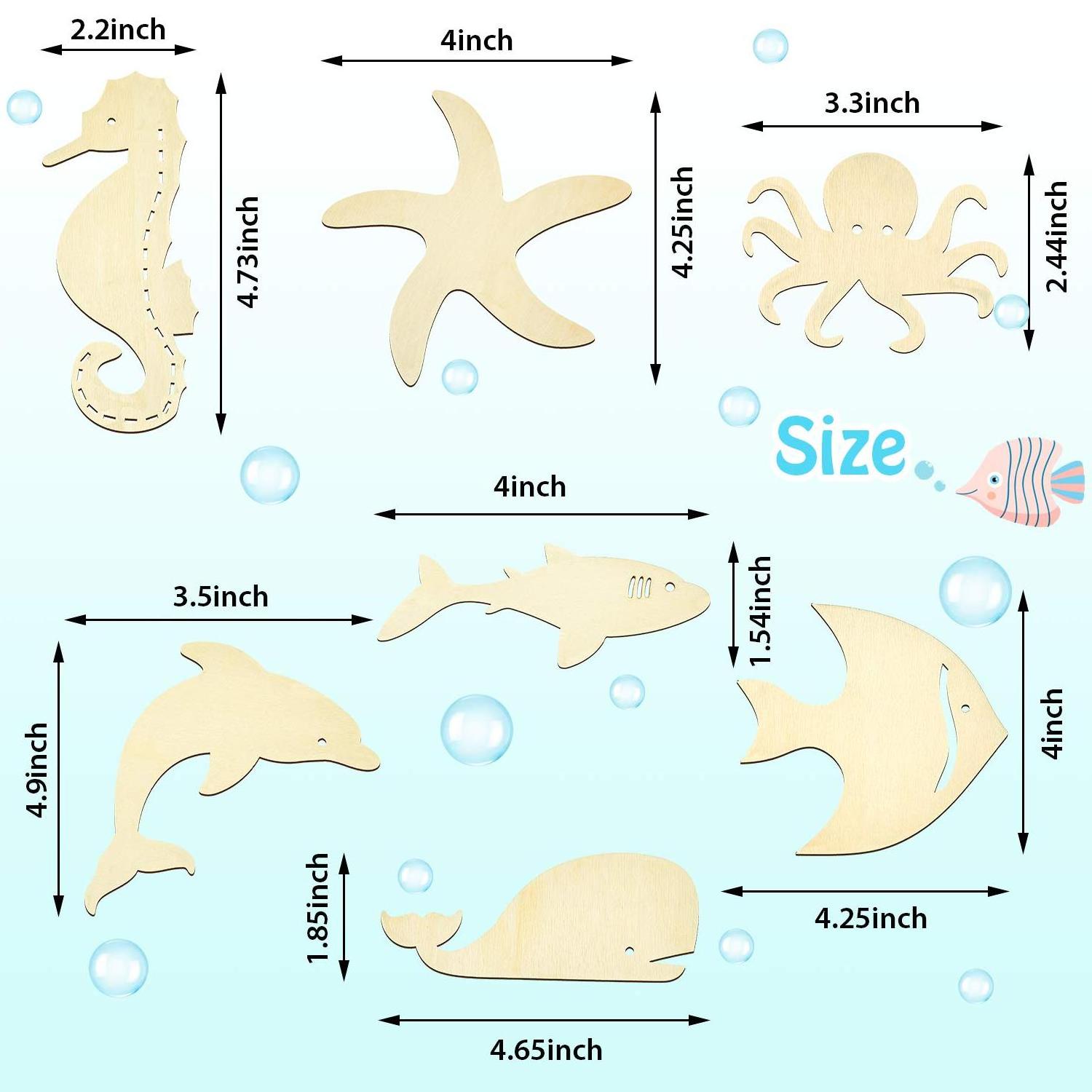 Unfinished Wooden Craft Paint Cut Outs Art Craft DIY Kids Toys With Ocean Animals Fishes