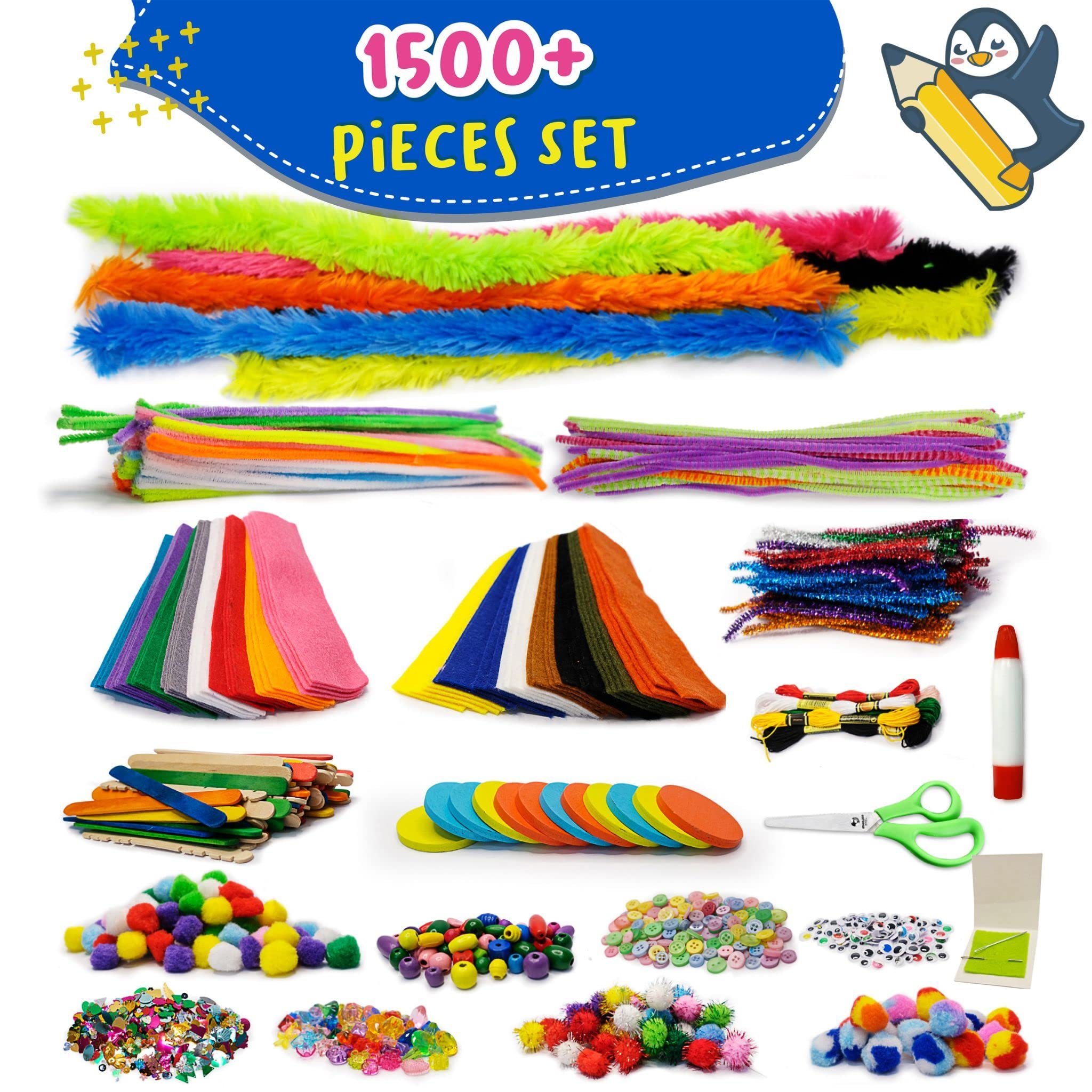 1500 Pieces Each Pack Large Craft Handmade Material Chenille Pompom Balls Paper Box Kit