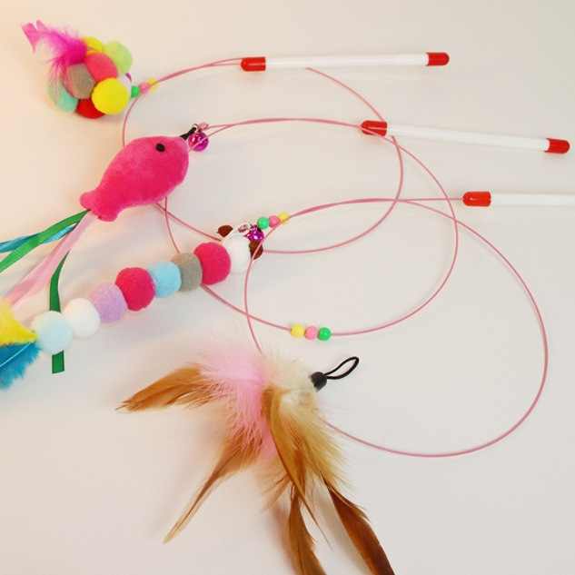 Interactive Cat Toy High Elastic Steel Wire Teasing Toy Funny Cat Toy Feathers Teasing Stick