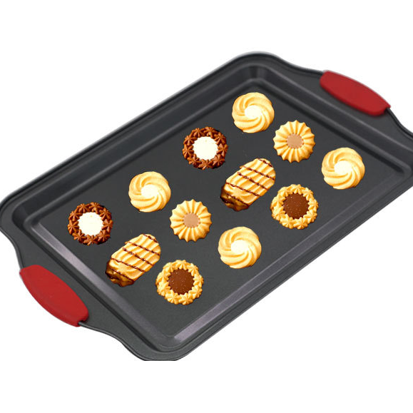 Rectangular Baking Tray With Silicone Handle Carbon Steel Nonstick Cookie Bakeware Set For Oven Use